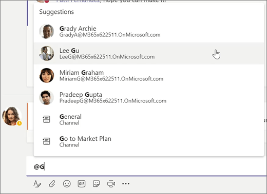 Mention in Microsoft Teams 